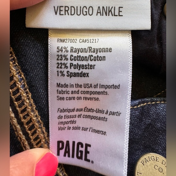 PAIGE “Verdugo Ankle” Women’s, Zip Up, 5 Pocket, Distressed, Blue Jeans. Size 26 - Picture 4 of 8
